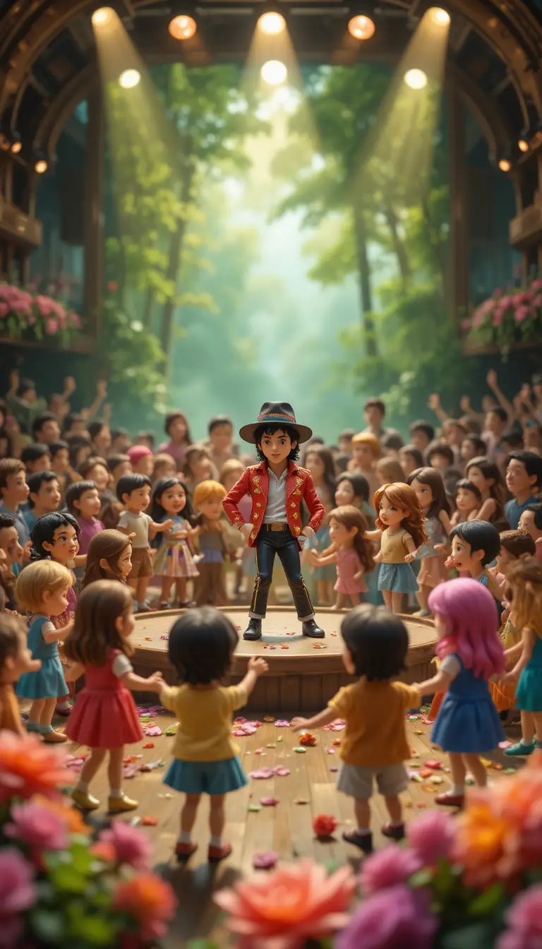 Clay crowd dancing in a cozy concert hall scene