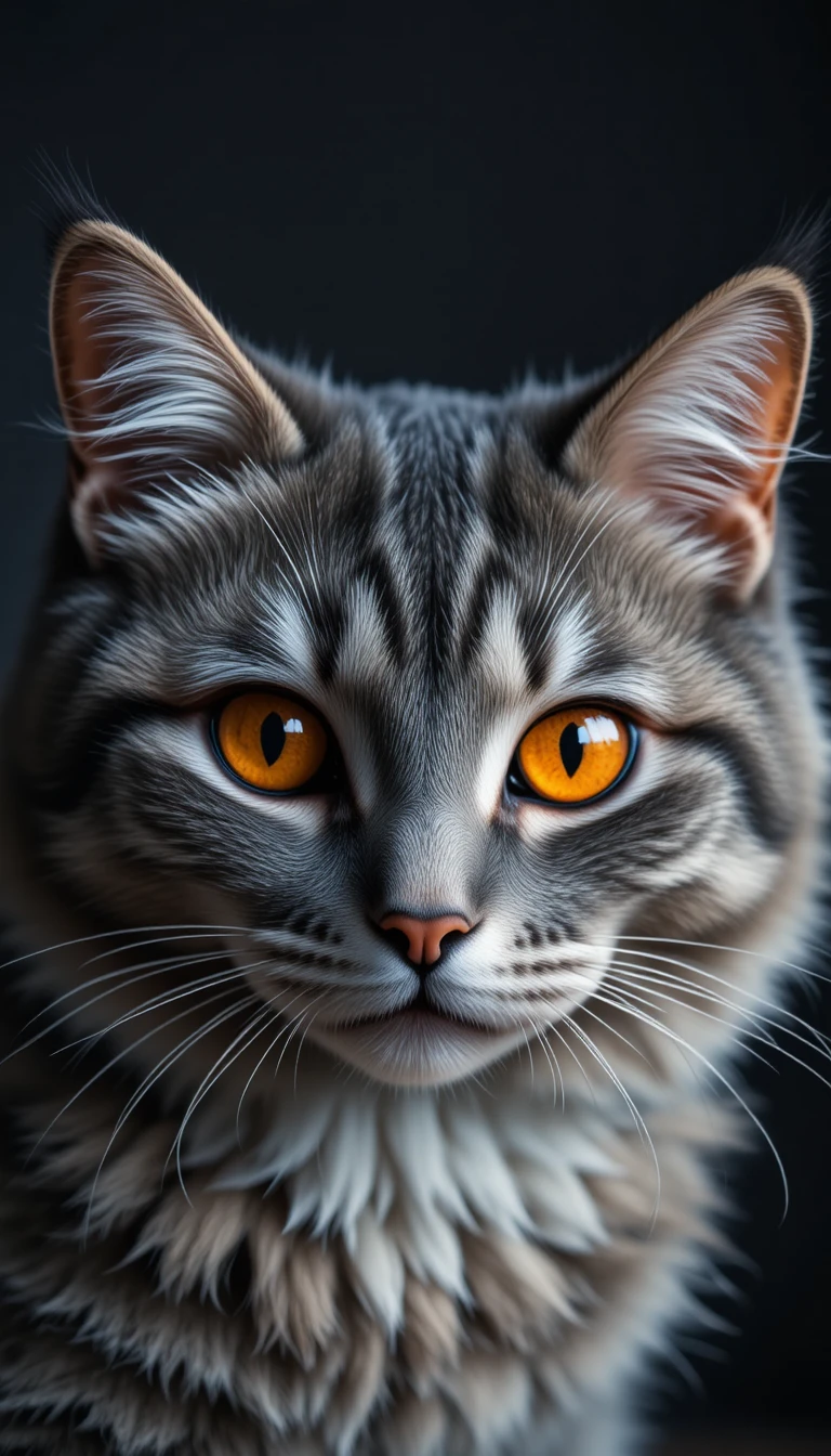 Intense Gray Tabby Cat With Striking Orange Eyes