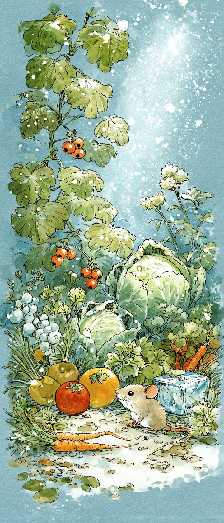 Cheerful Mouse In Watercolor Cottage Garden Illustration