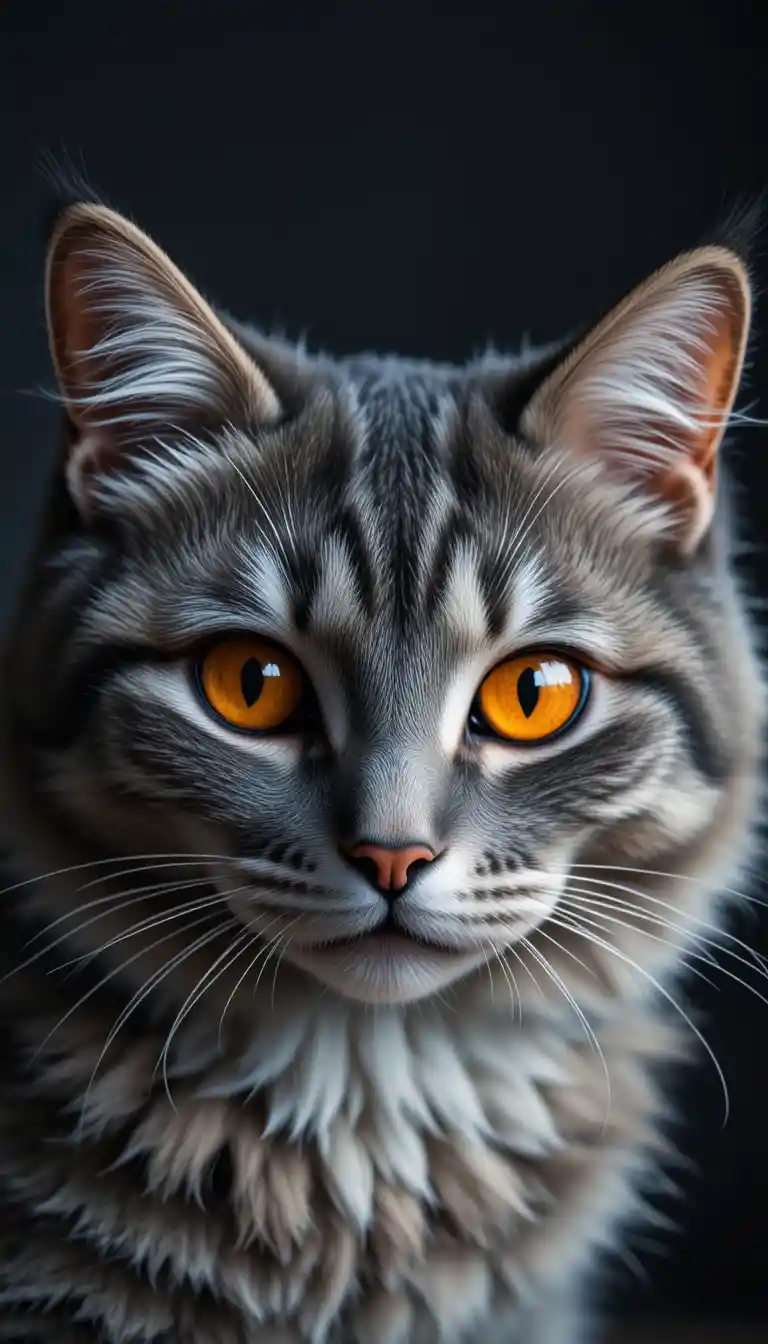 Intense Gray Tabby Cat With Striking Orange Eyes
