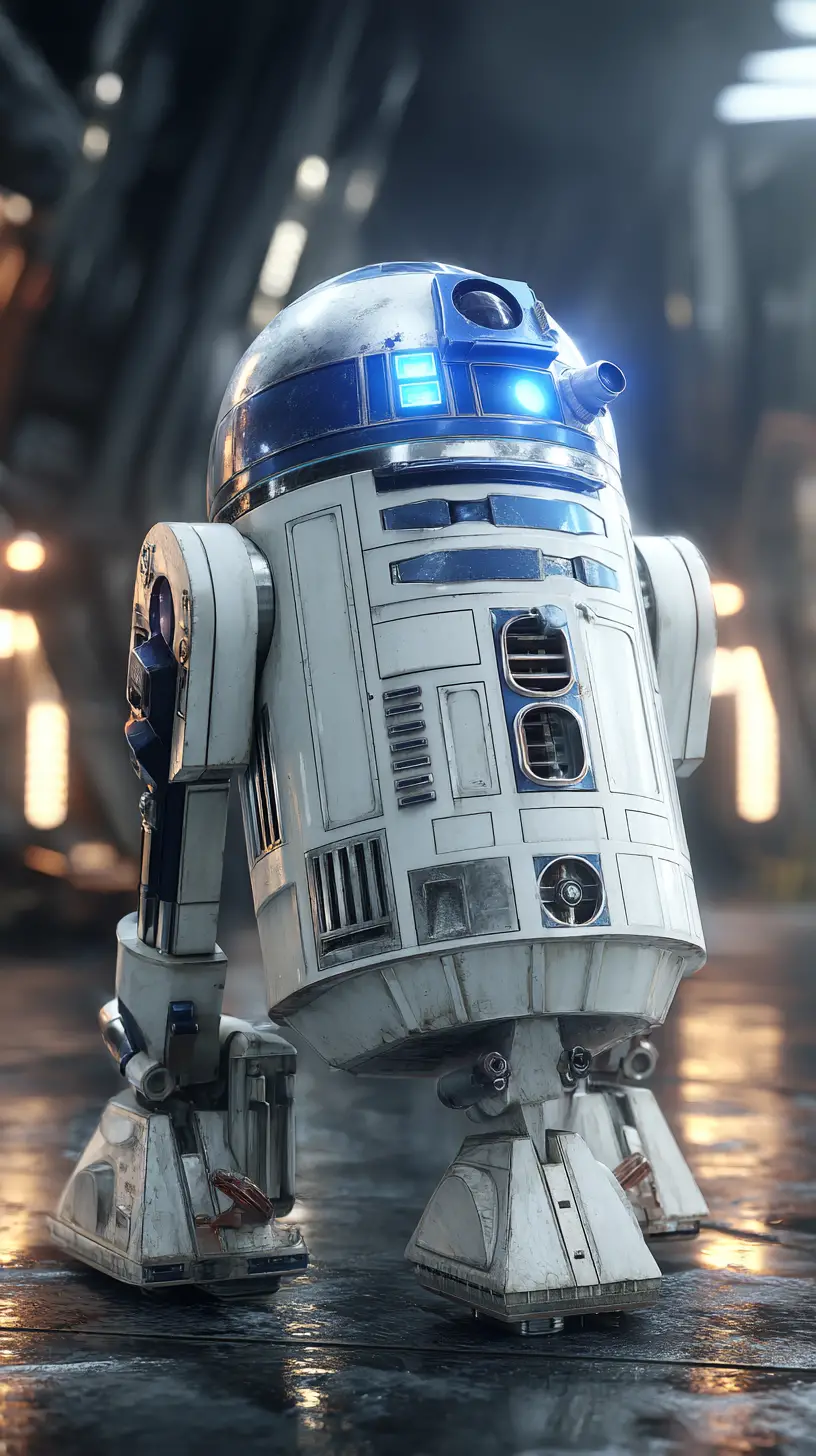 Realistic sci fi droids in a wide cinematic composition