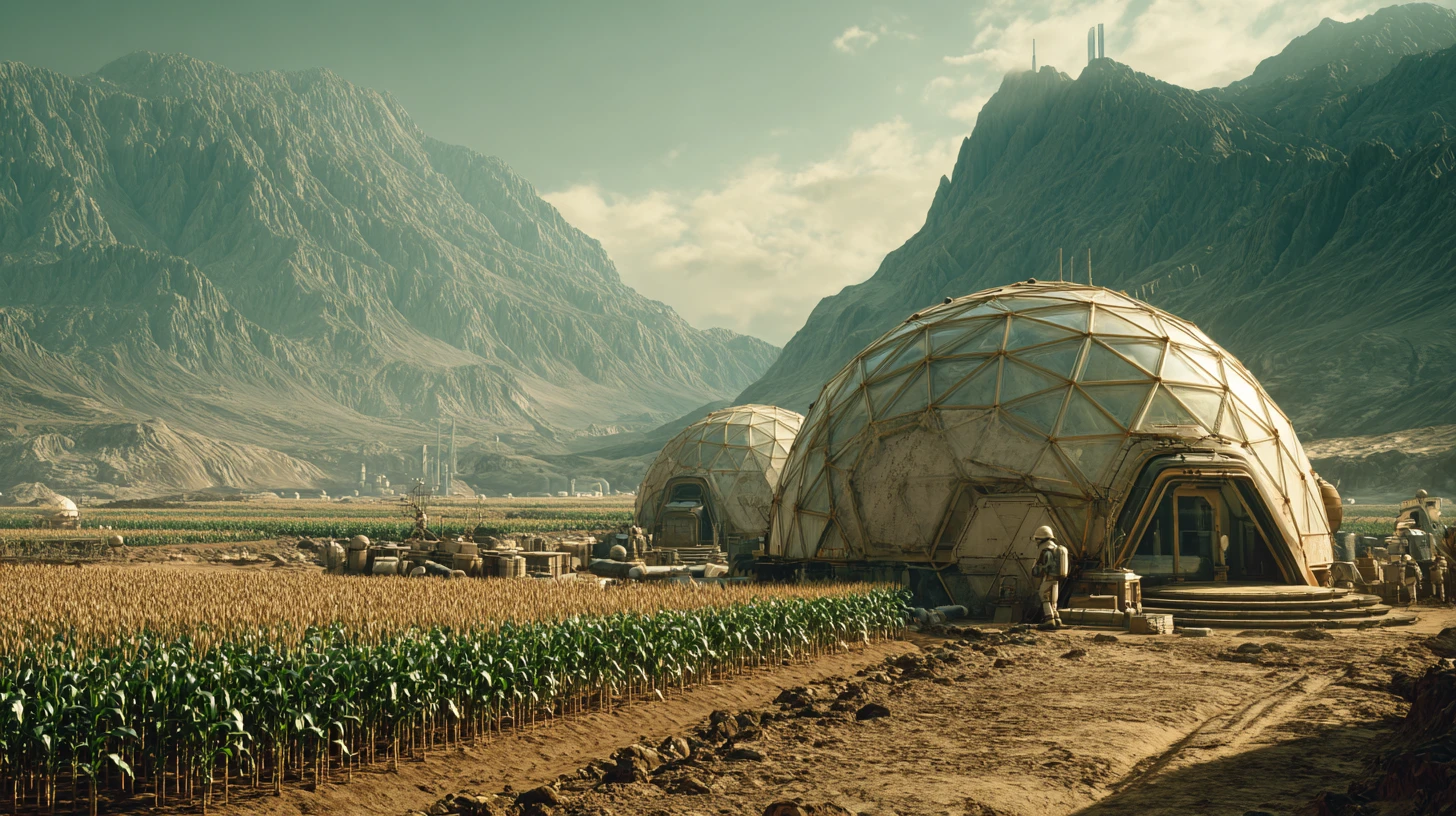 Futuristic greenhouse in a post apocalyptic wasteland hall