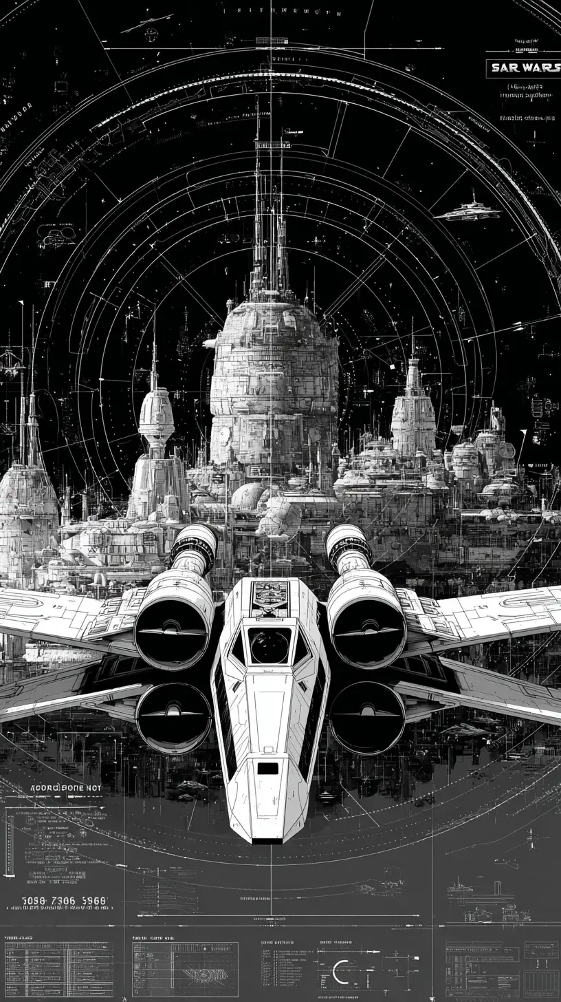 Minimalistisches Schwarz-Weiß-Sci-Fi-Raumschiff-Posterdesign