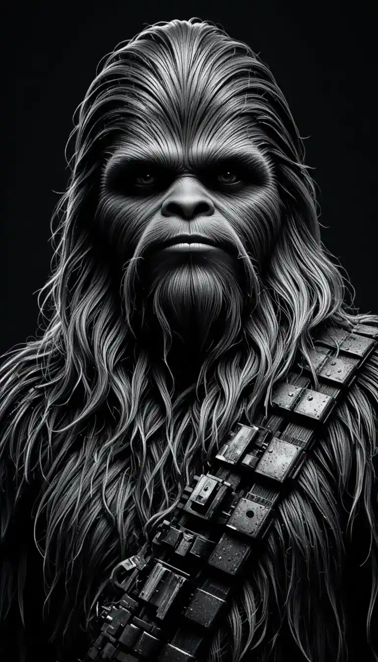 Moody black and white portrait of a wild furred creature