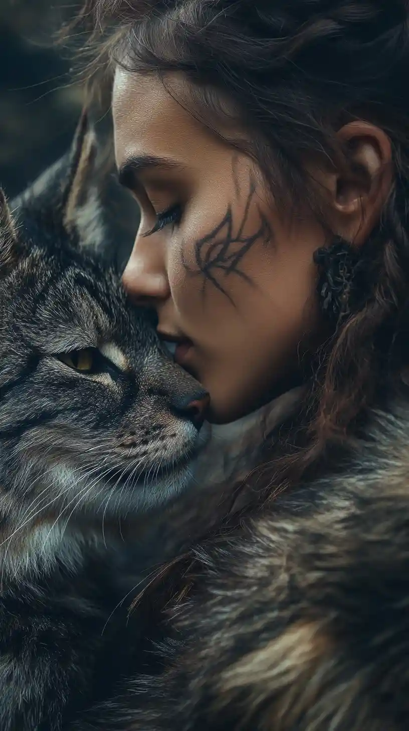 Ritratto cinematografico di una donna primordiale con il suo compagno animale