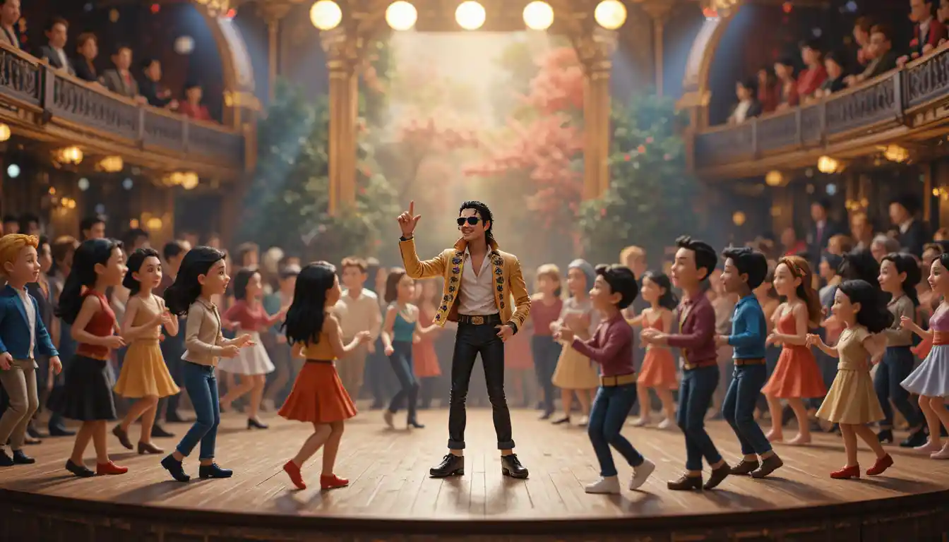 Clay characters dancing in a lively concert hall