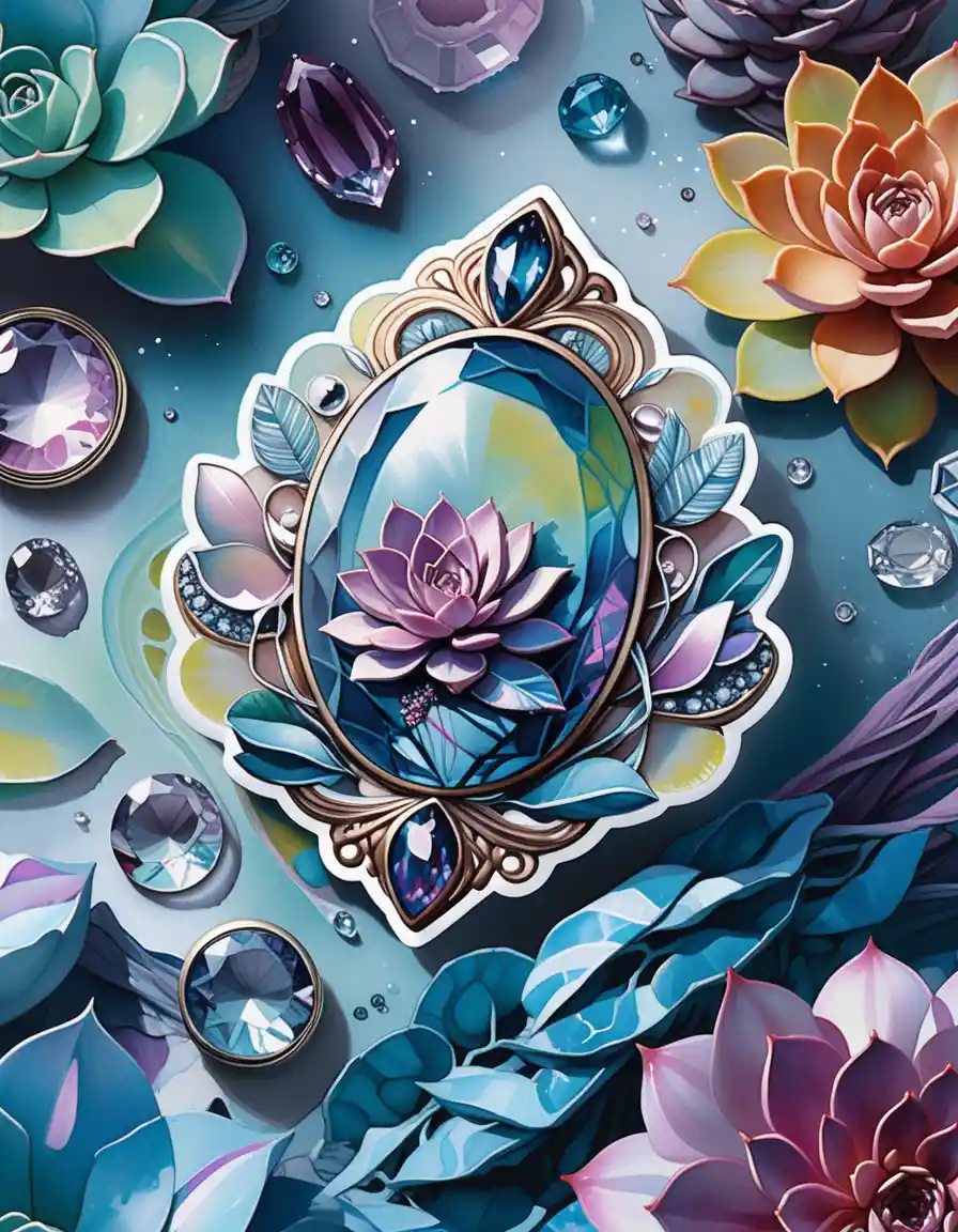 Bohemian gemstone jewelry with neon succulents illustration