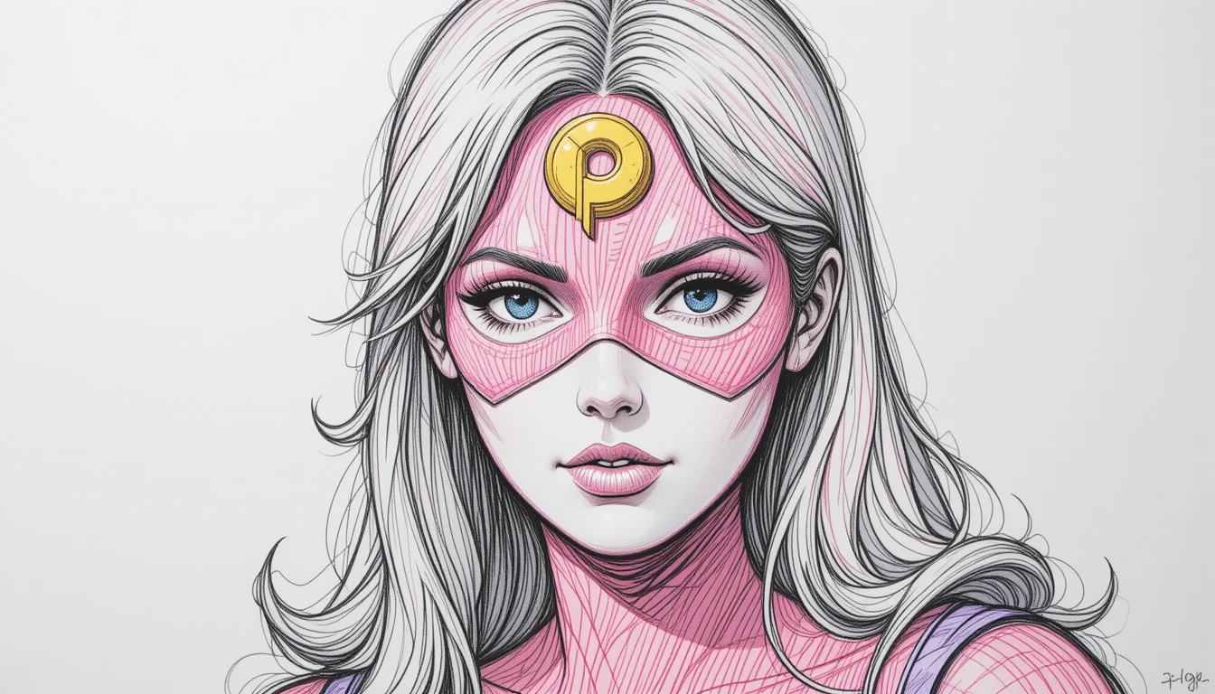 Pencil sketch close up of a masked female superhero face
