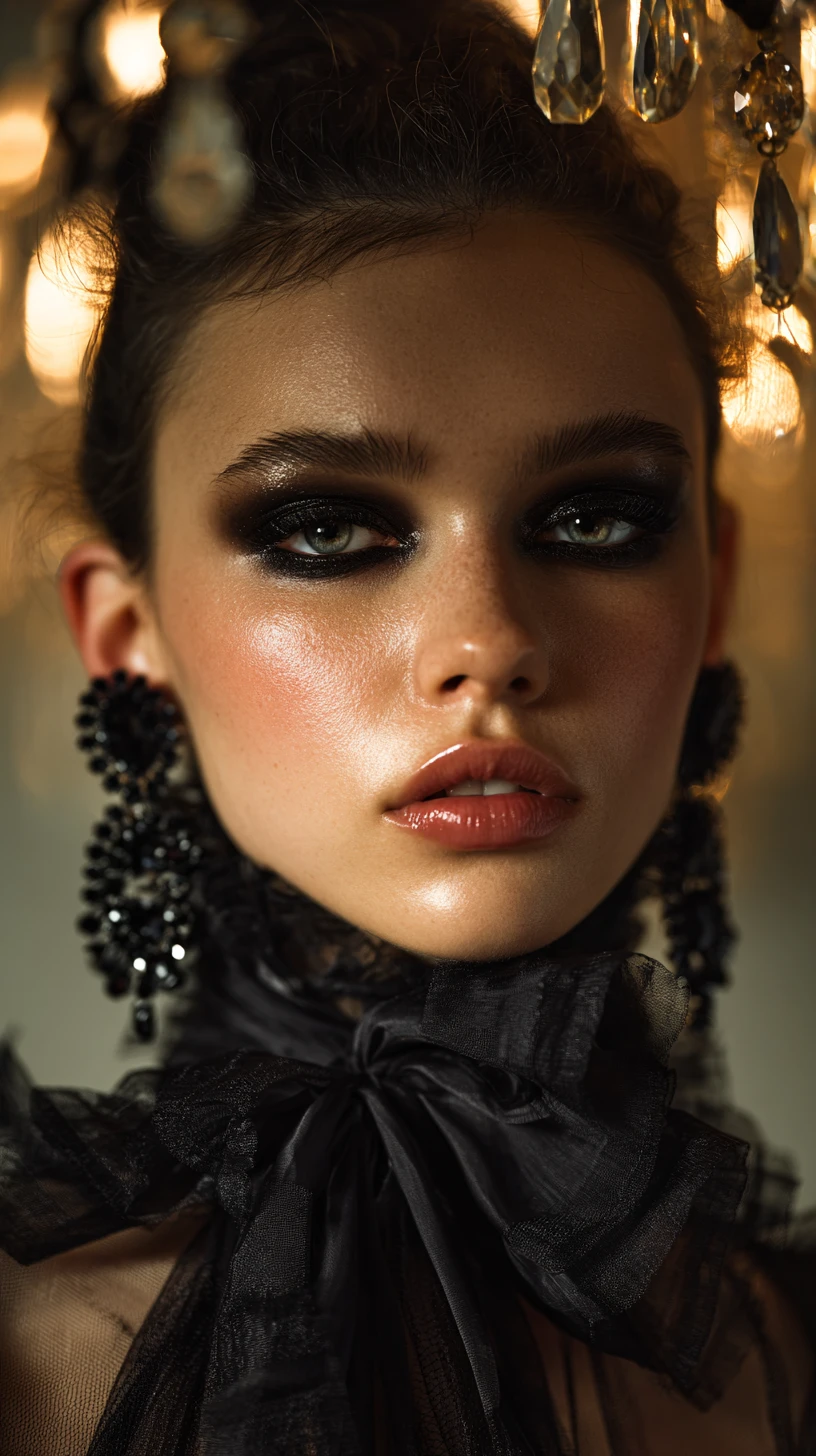 Close up beauty portrait of woman with smoky eye makeup