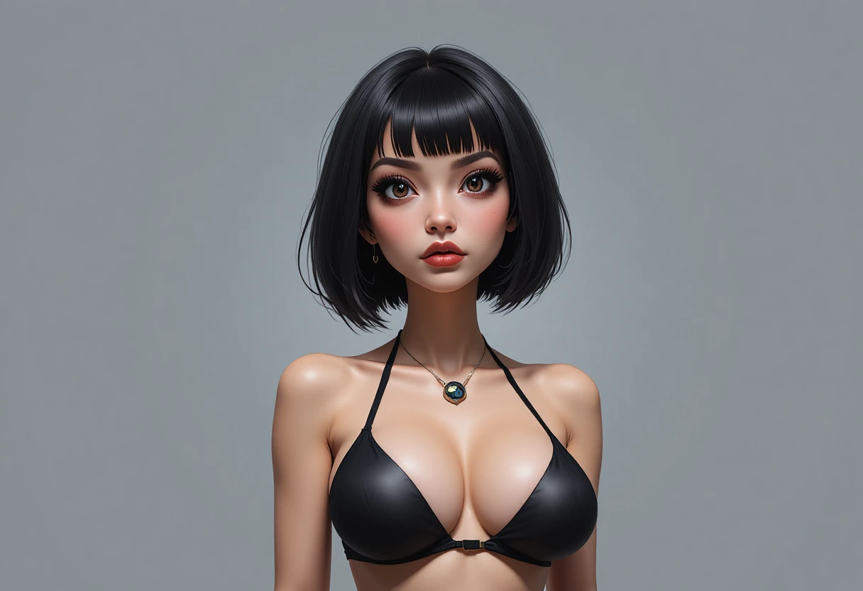 Anime woman in sunglasses and bikini on gray minimalist background