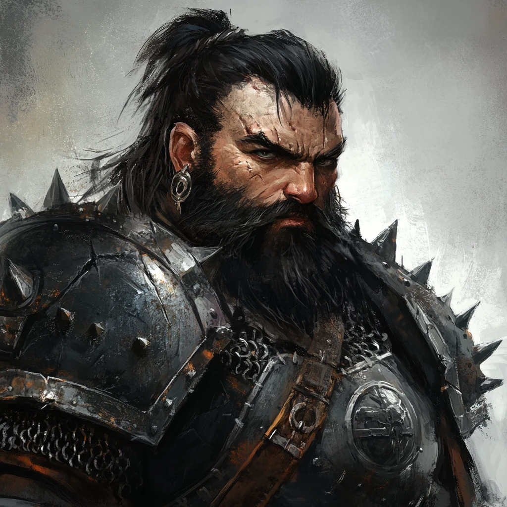 Battle hardened dwarf barbarian in spiked fantasy armor