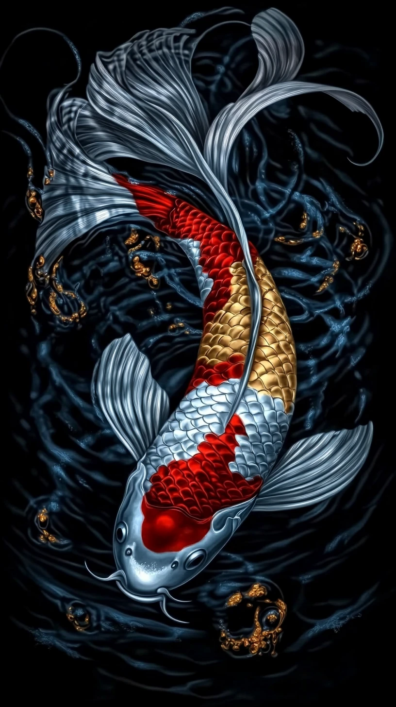 Graceful koi fish gliding through a tranquil pond