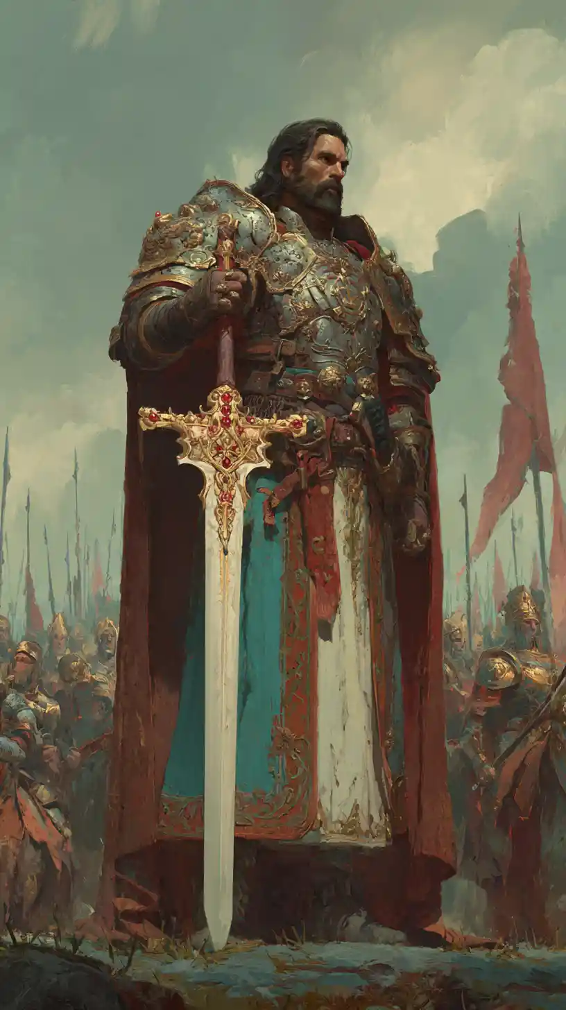 Epic general stands before his army before battle