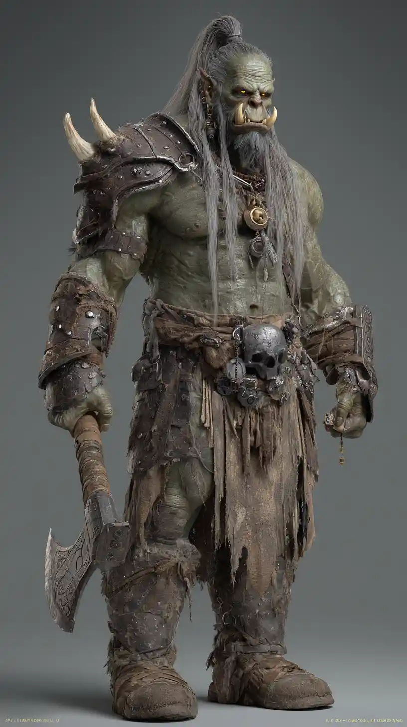Gigantic zombie orc warrior with decayed bones and axe