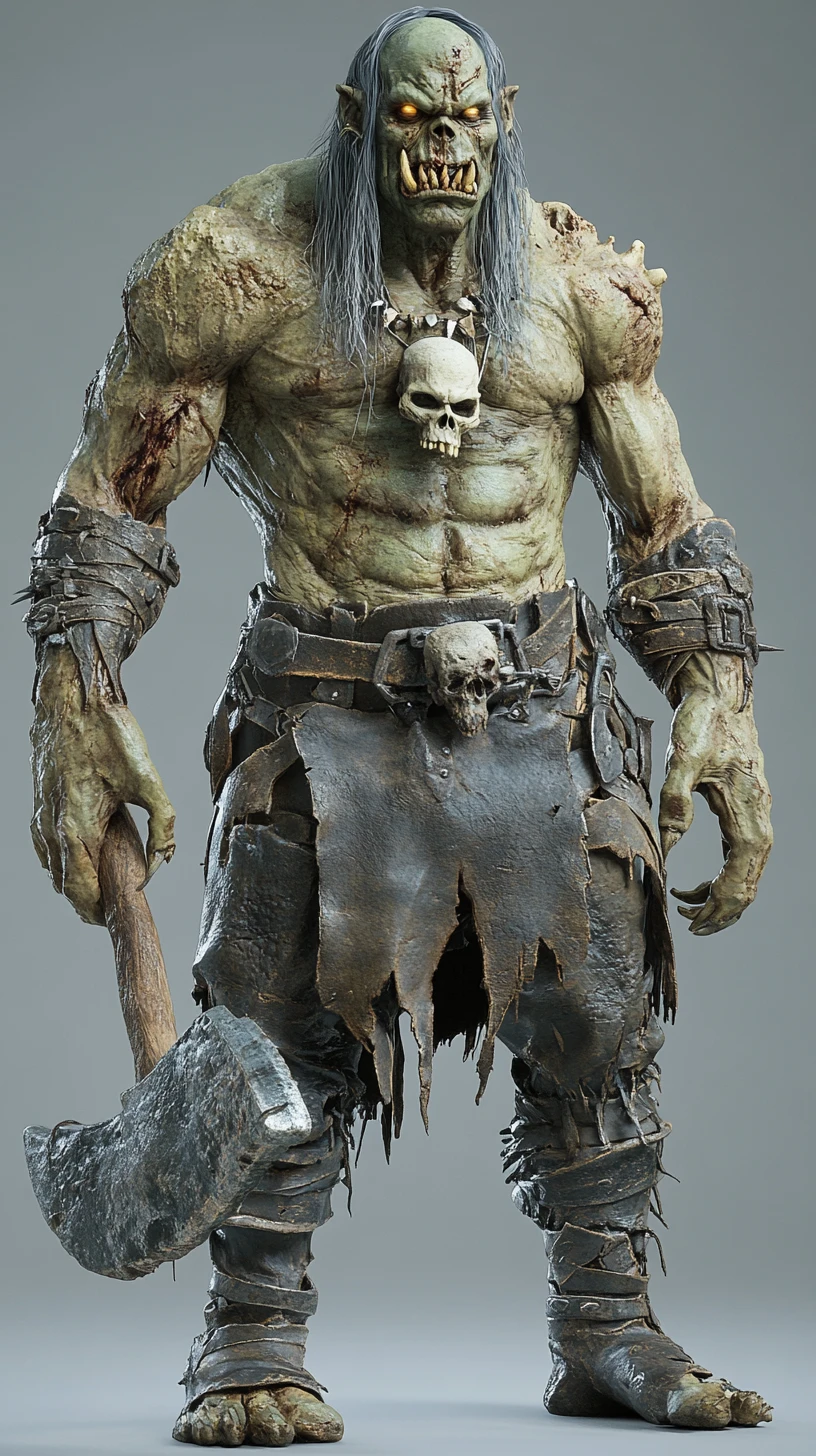 Gigantic zombie orc warrior rendered in detailed 3D