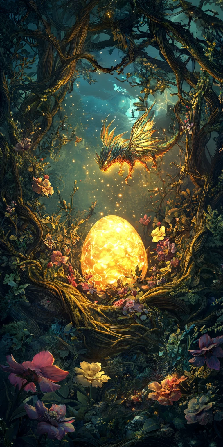 Miniature Dragon Hatching From Glowing Egg In Enchanted Forest