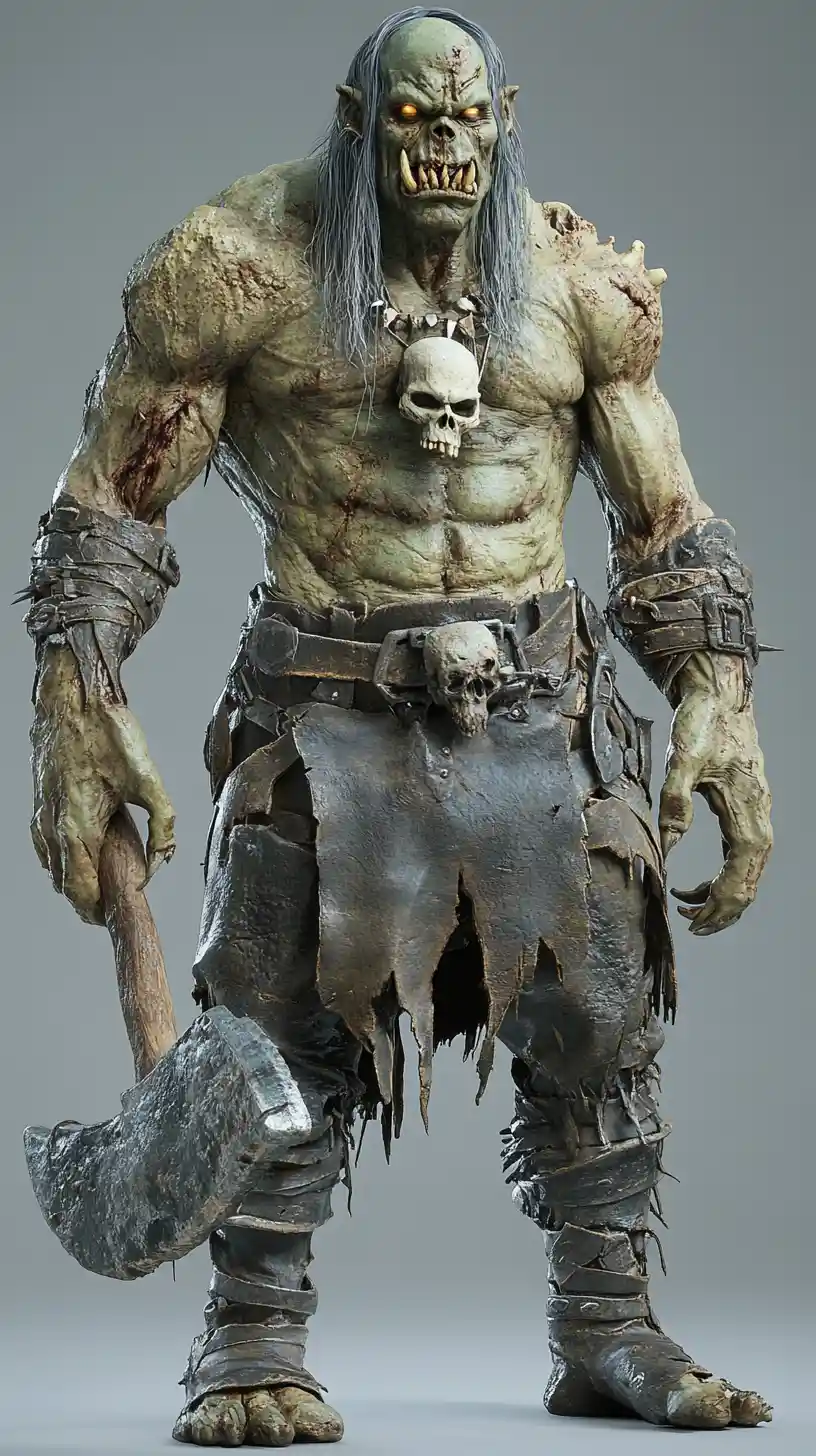 Gigantic zombie orc warrior rendered in detailed 3D