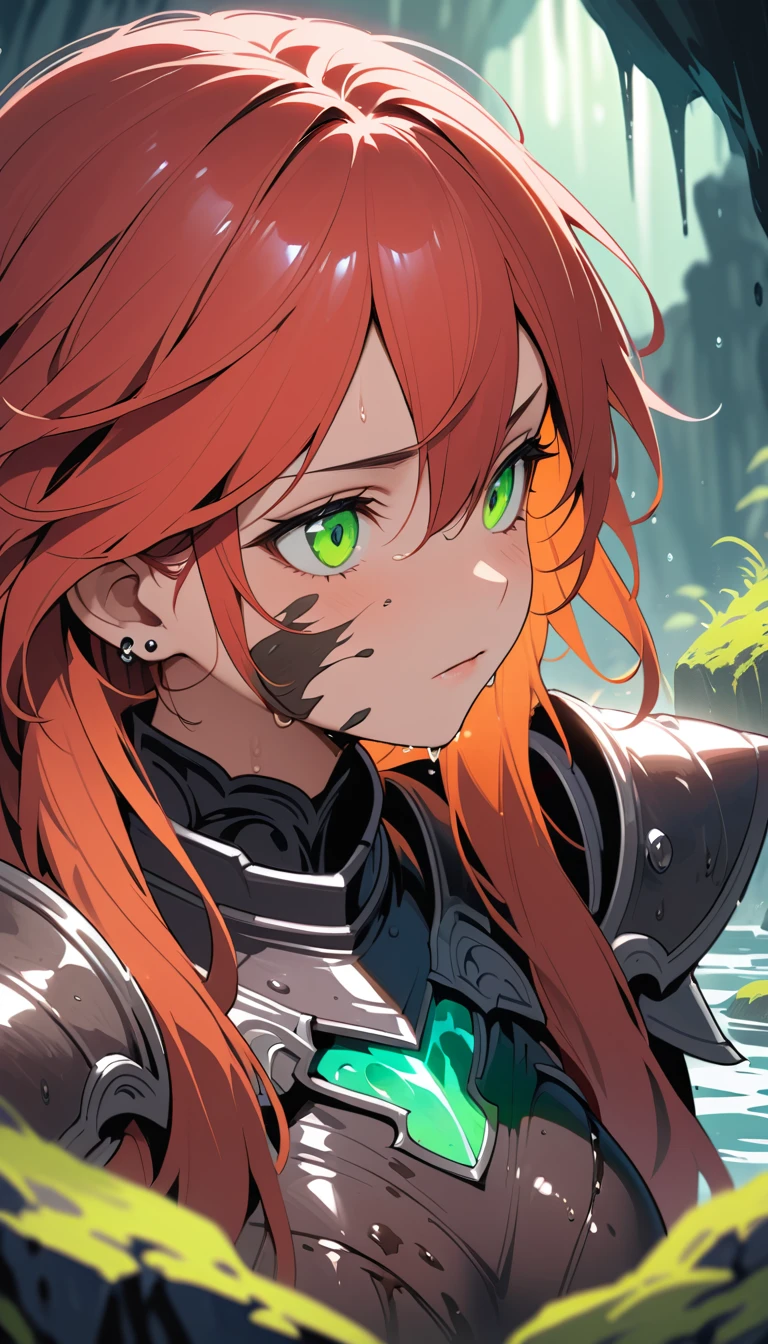 Battle hardened woman warrior in wet gothic armor