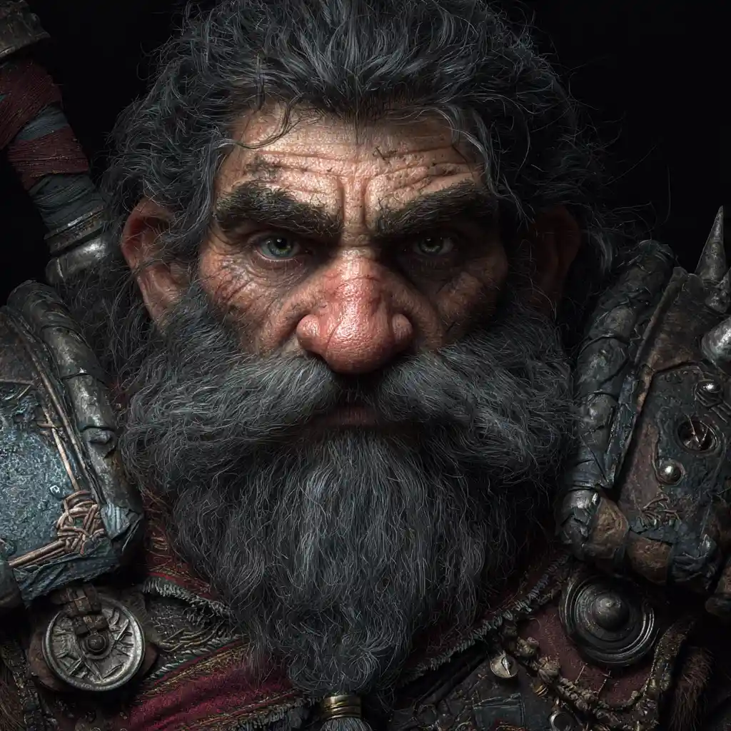 Ritratto di nano barbaro temprato in battaglia con armatura chiodata