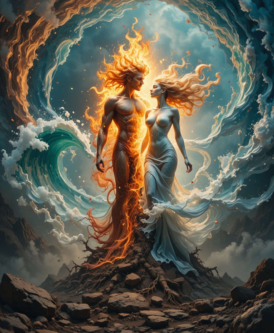 Elemental Adam and Eve Emerging From Chaotic Forces