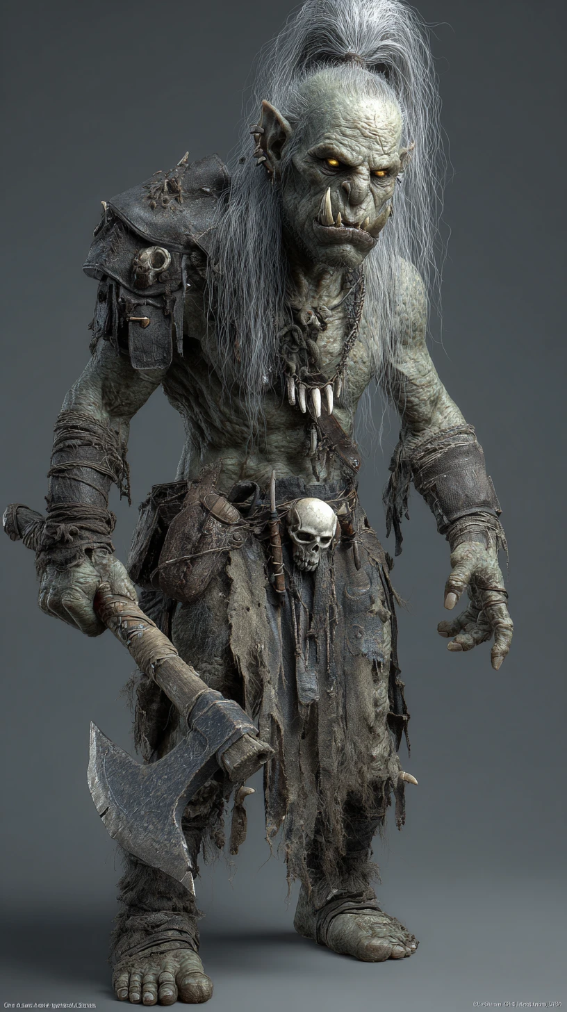 Gigantic zombie orc warrior with exposed bones and axe