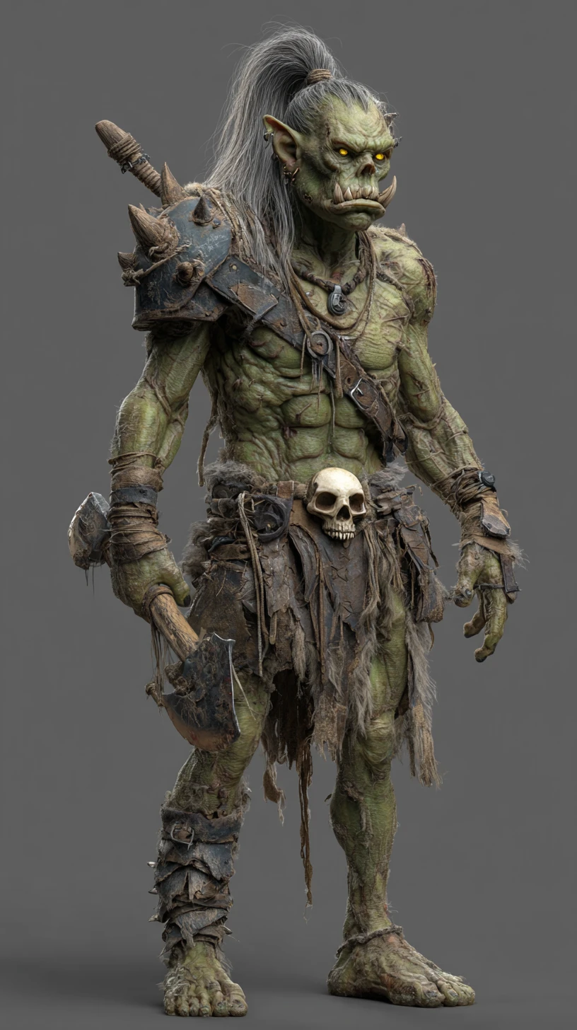 Gigantic zombie orc warrior with rotting tusks and axe