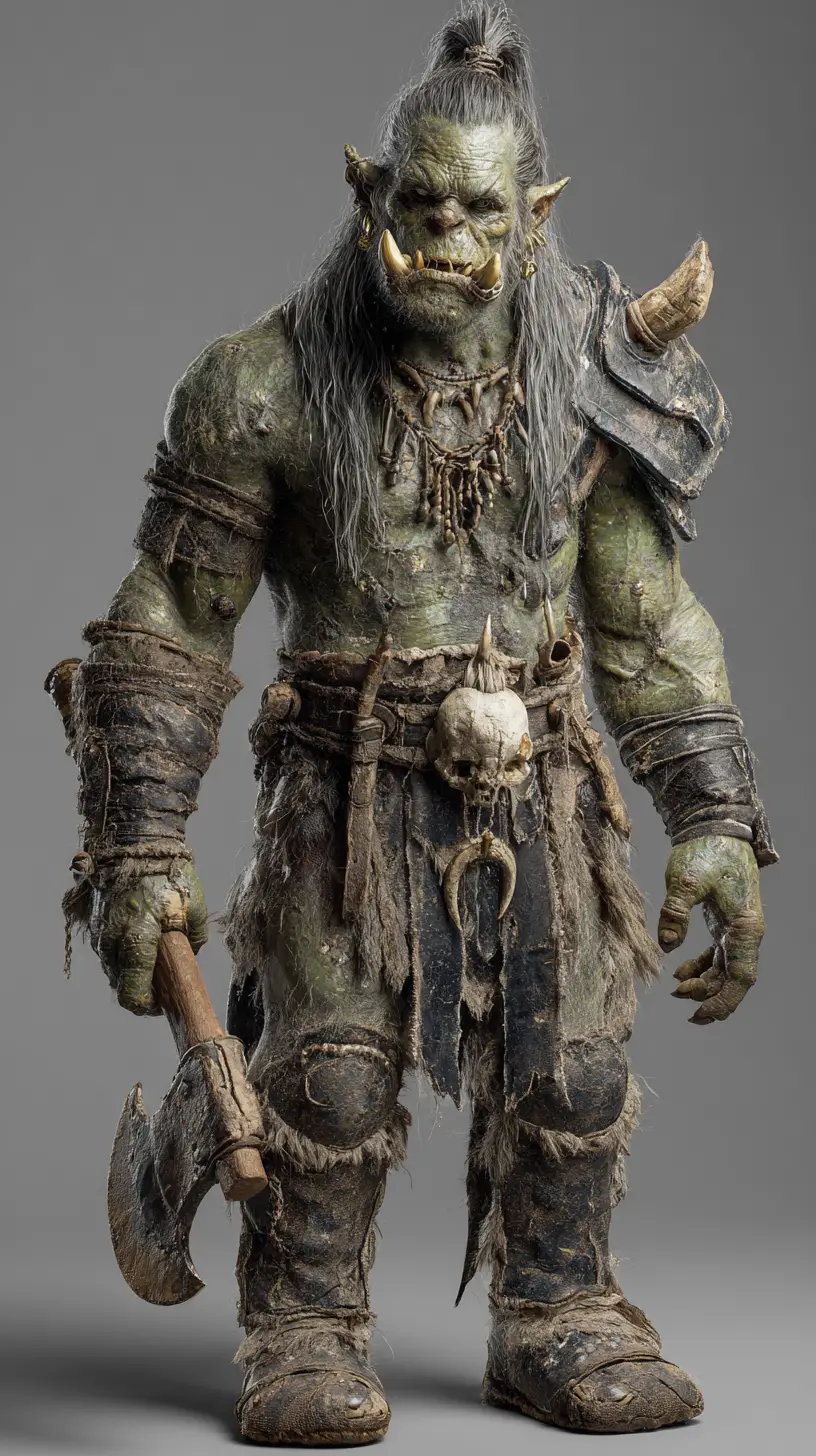 Gigantesco guerriero orco zombi con ossa in decomposizione e ascia