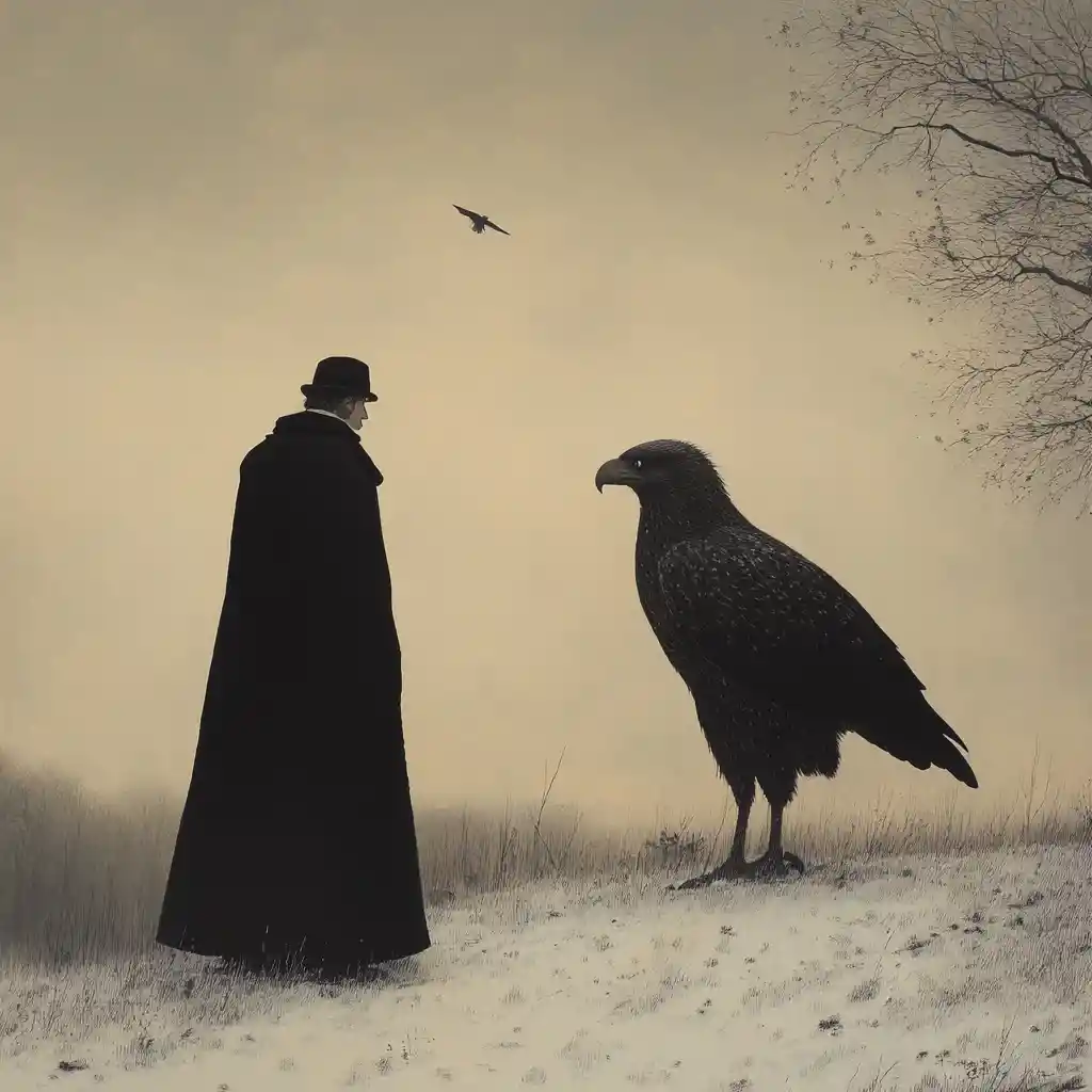 Surreal polish eagles drifting through misty rural fields