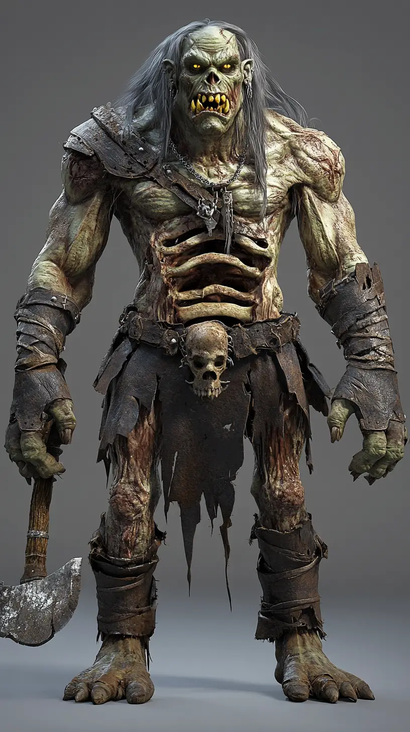 Guerriero orco zombi gigantesco renderizzato in 3D dettagliato