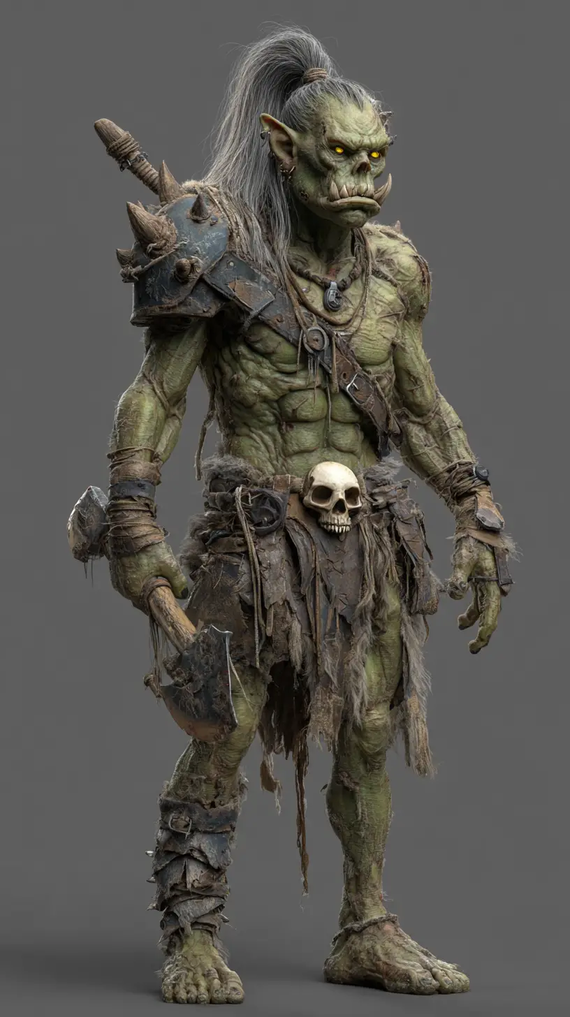 Guerriero orco zombi gigantesco con zanne marce e ascia