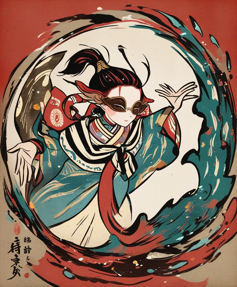 Dramatic sphinx cat as kabuki actor in ukiyo e print