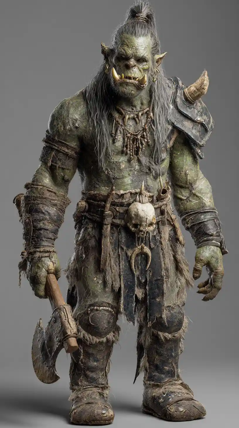 Gigantic zombie orc warrior with decayed bones and axe