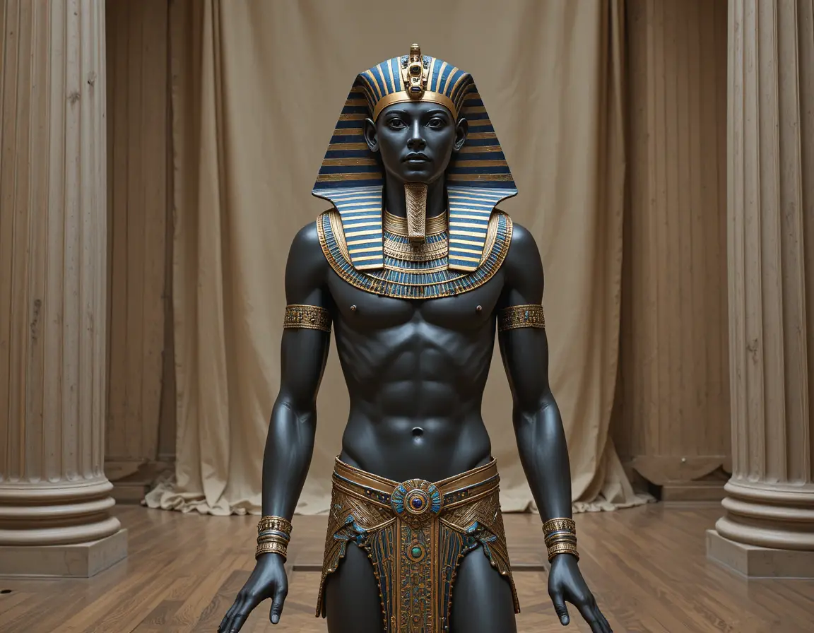 Egyptian pharaoh male model in studio museum setting