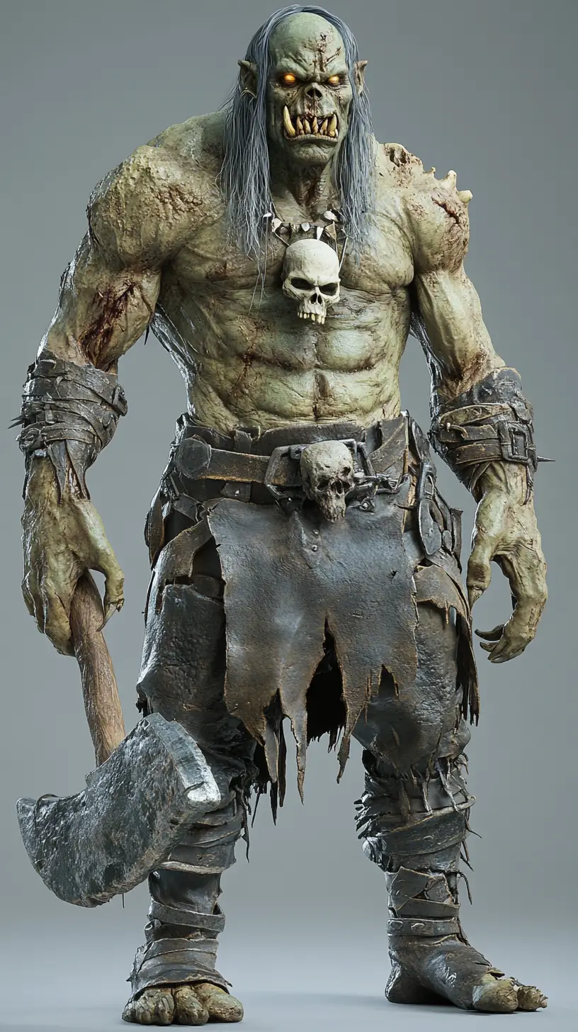 Gigantic zombie orc warrior rendered in detailed 3D