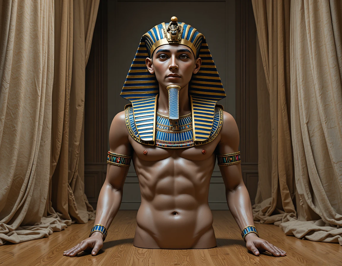 Egyptian pharaoh model in studio museum style setting