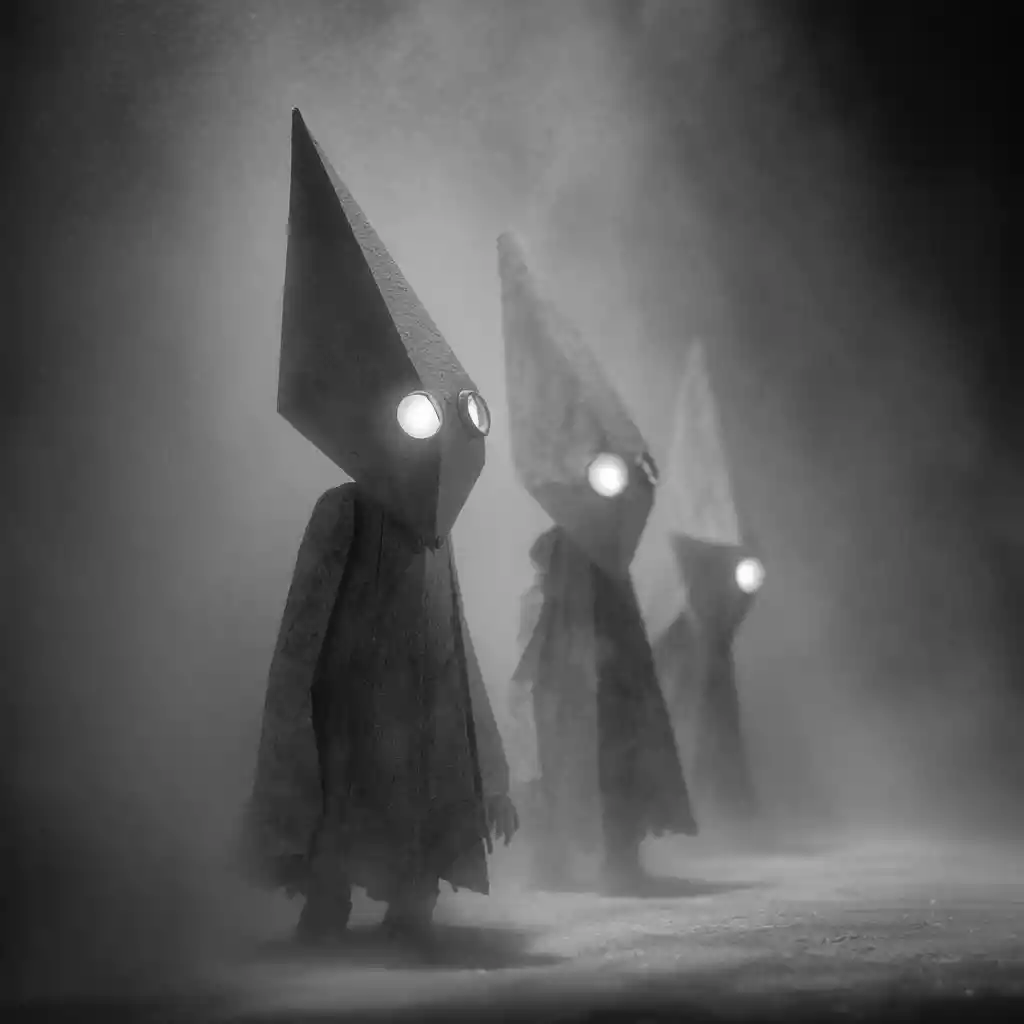 Surreal alien wanderers in a mist filled dreamscape