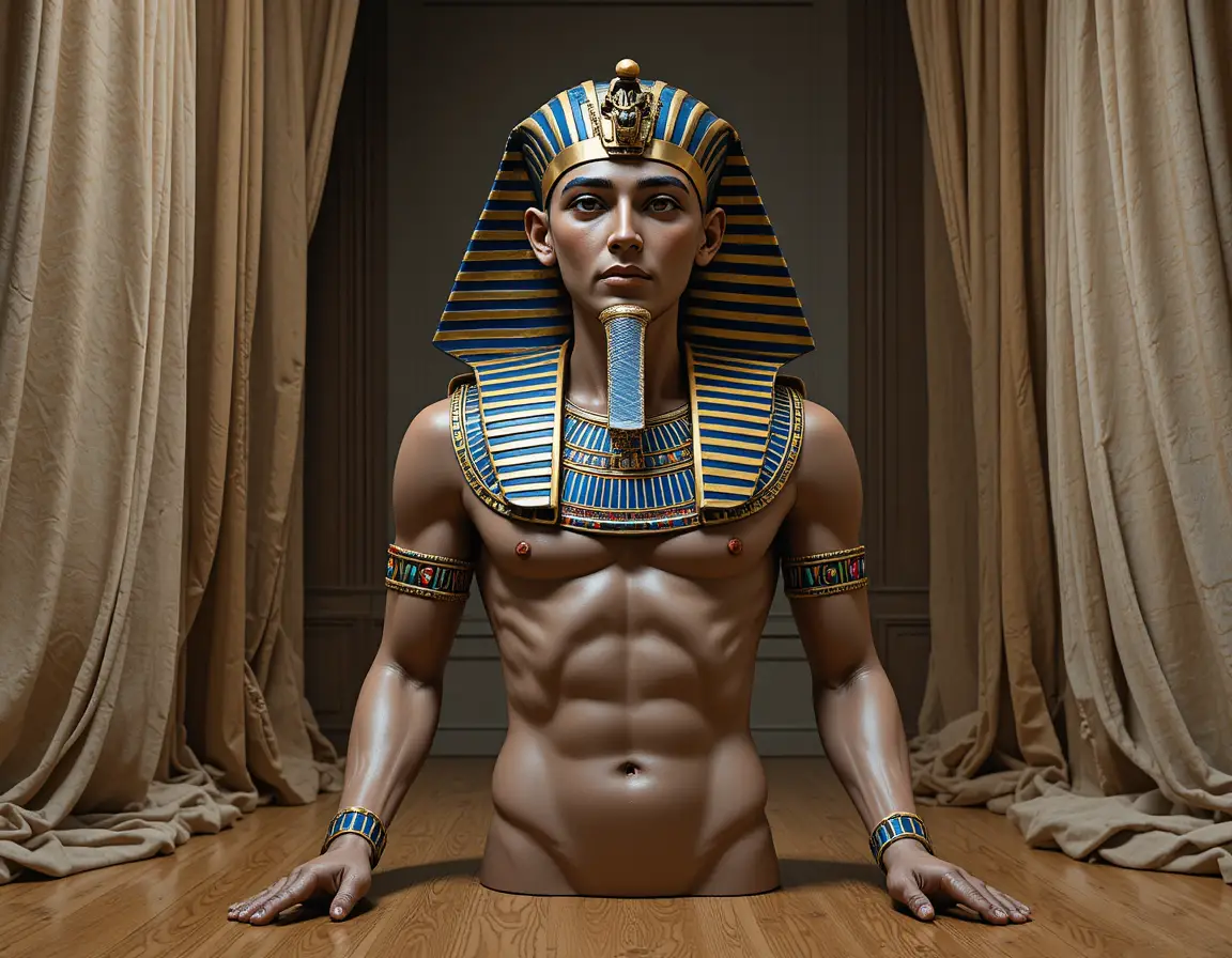 Egyptian pharaoh model in studio museum style setting