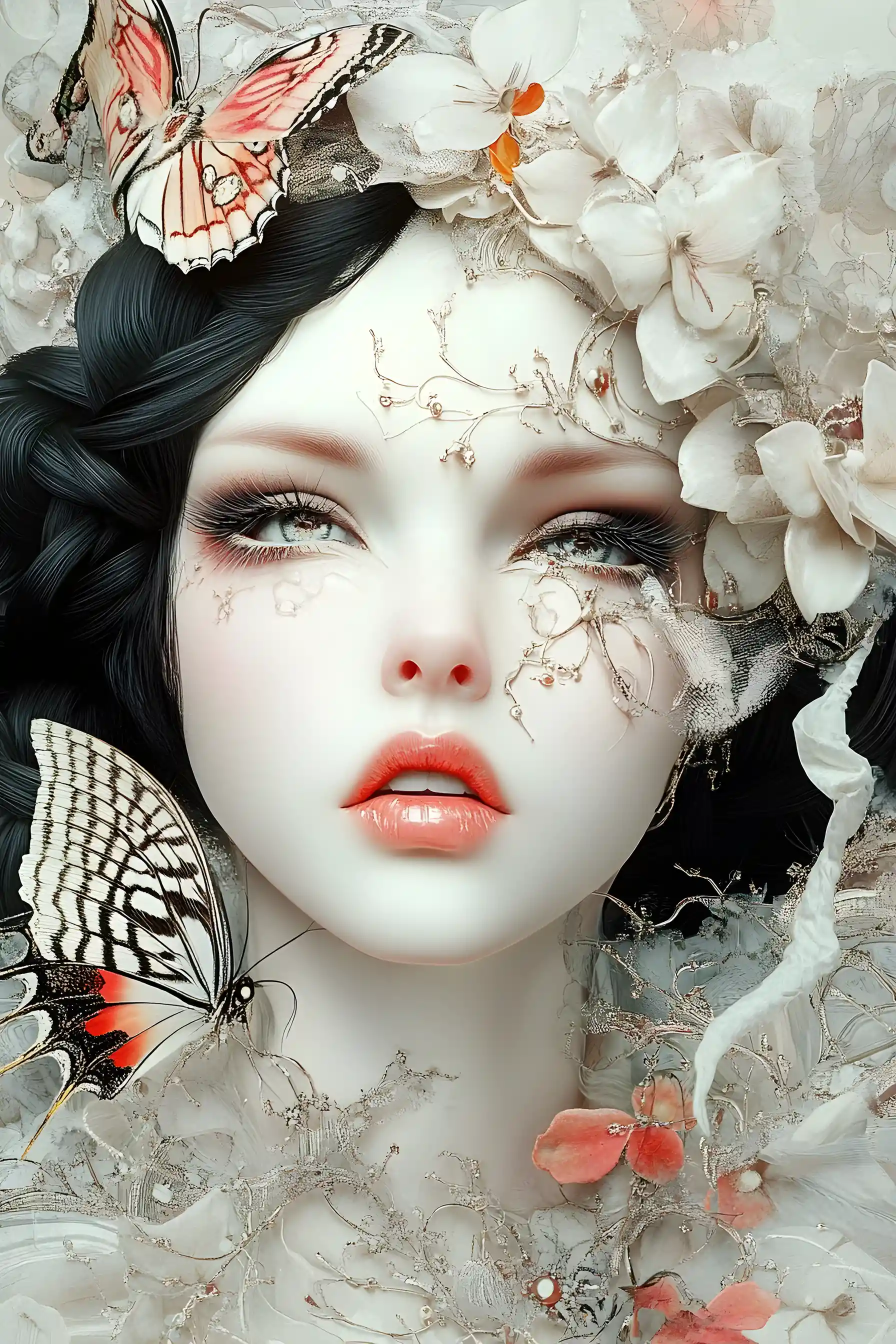 Whimsical vintage woman rendered as dreamy 3D illustration