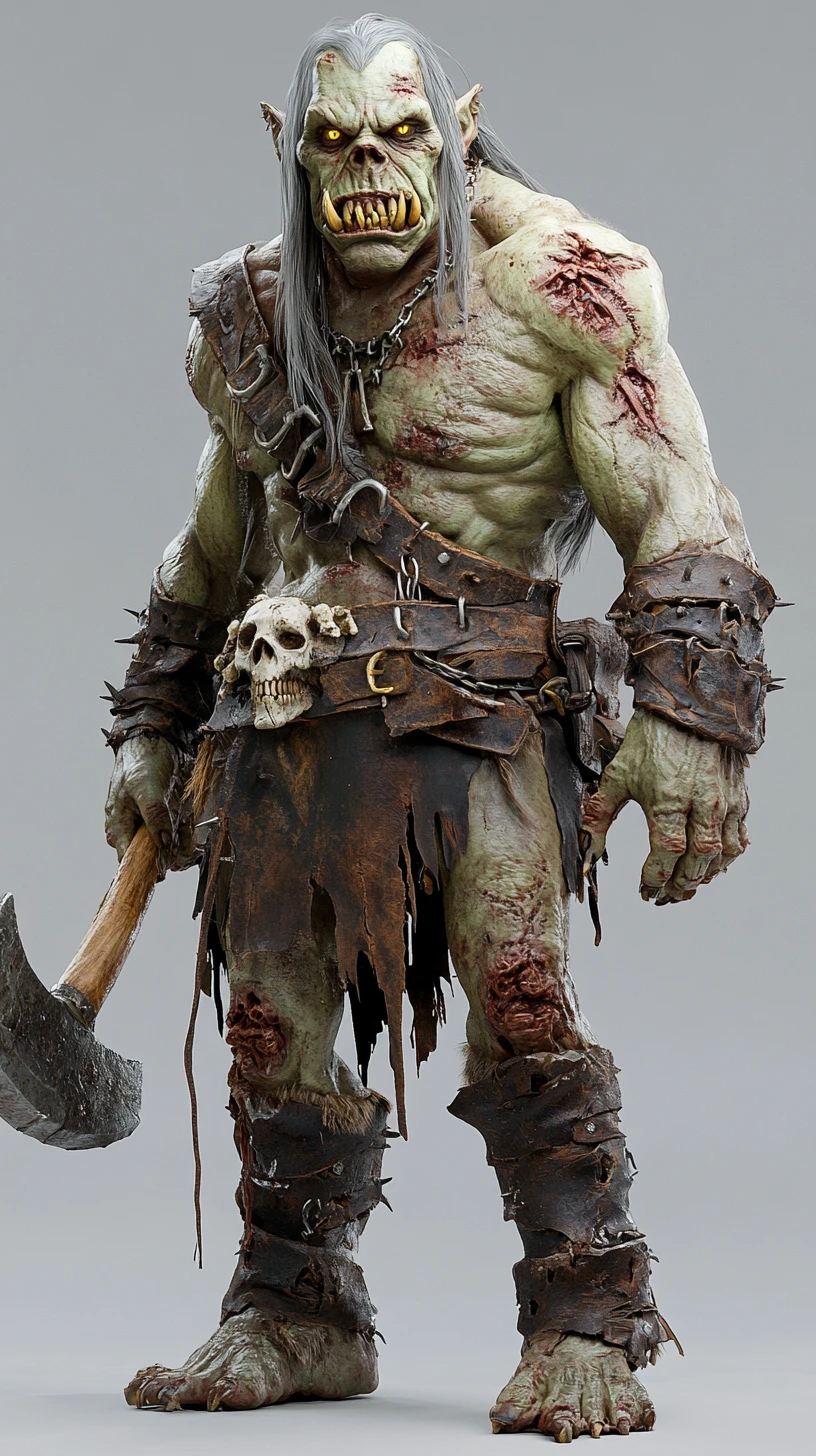 Full body 3D render of a gigantic zombie orc warrior