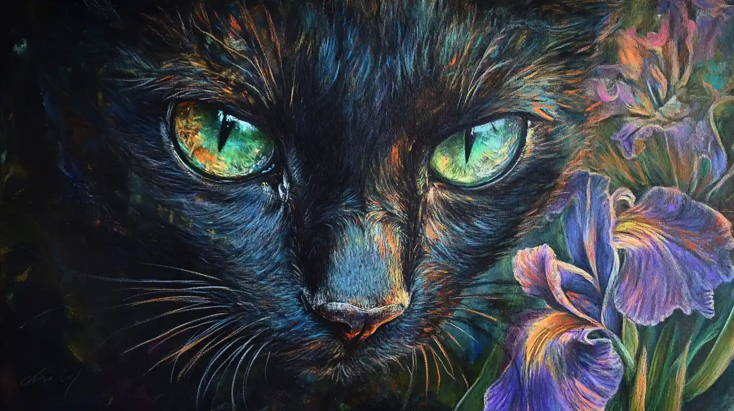 Impressionist panther emerging through iris flower illusion
