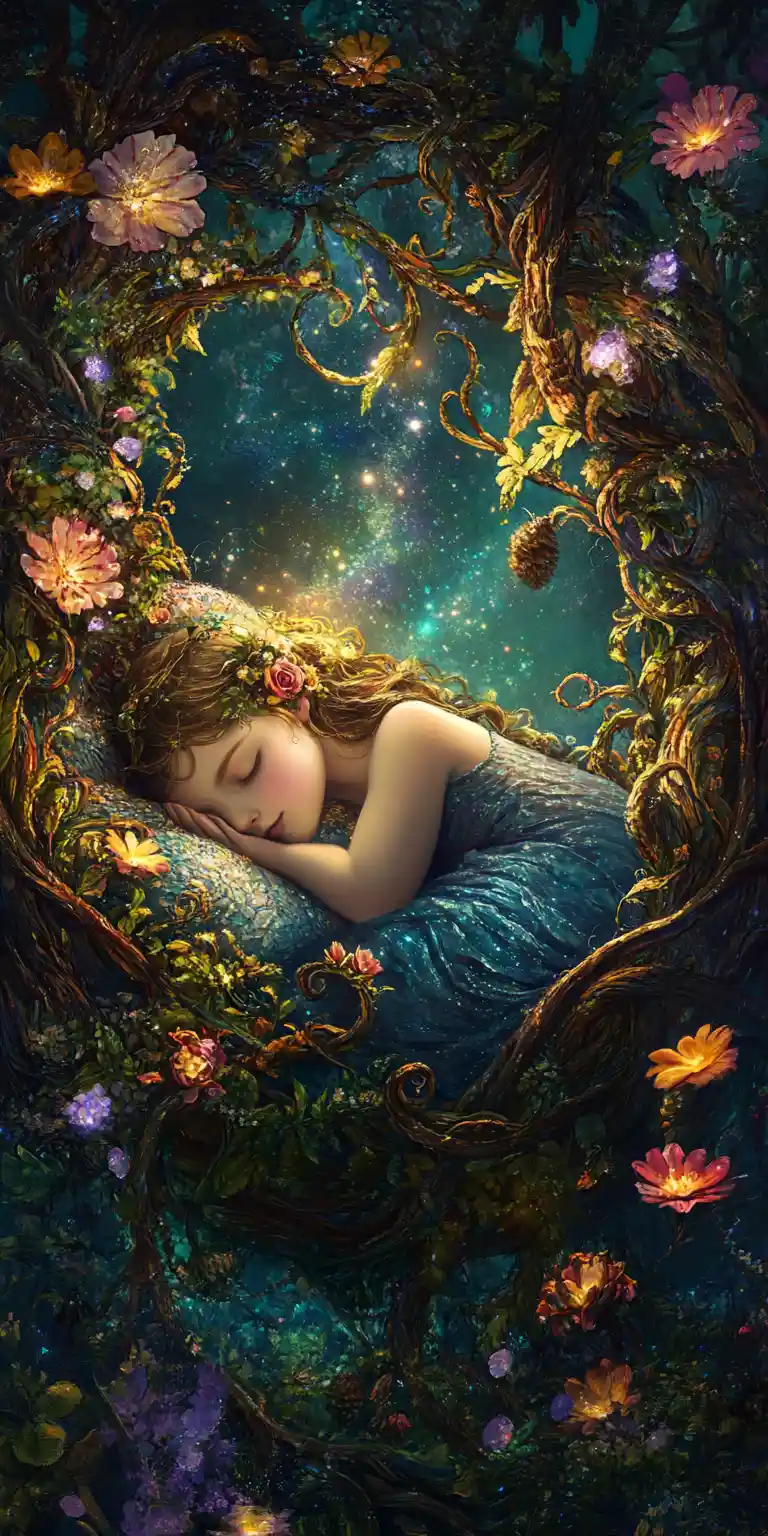 Fairy Resting In A Leaf Cradle In Enchanted Forest