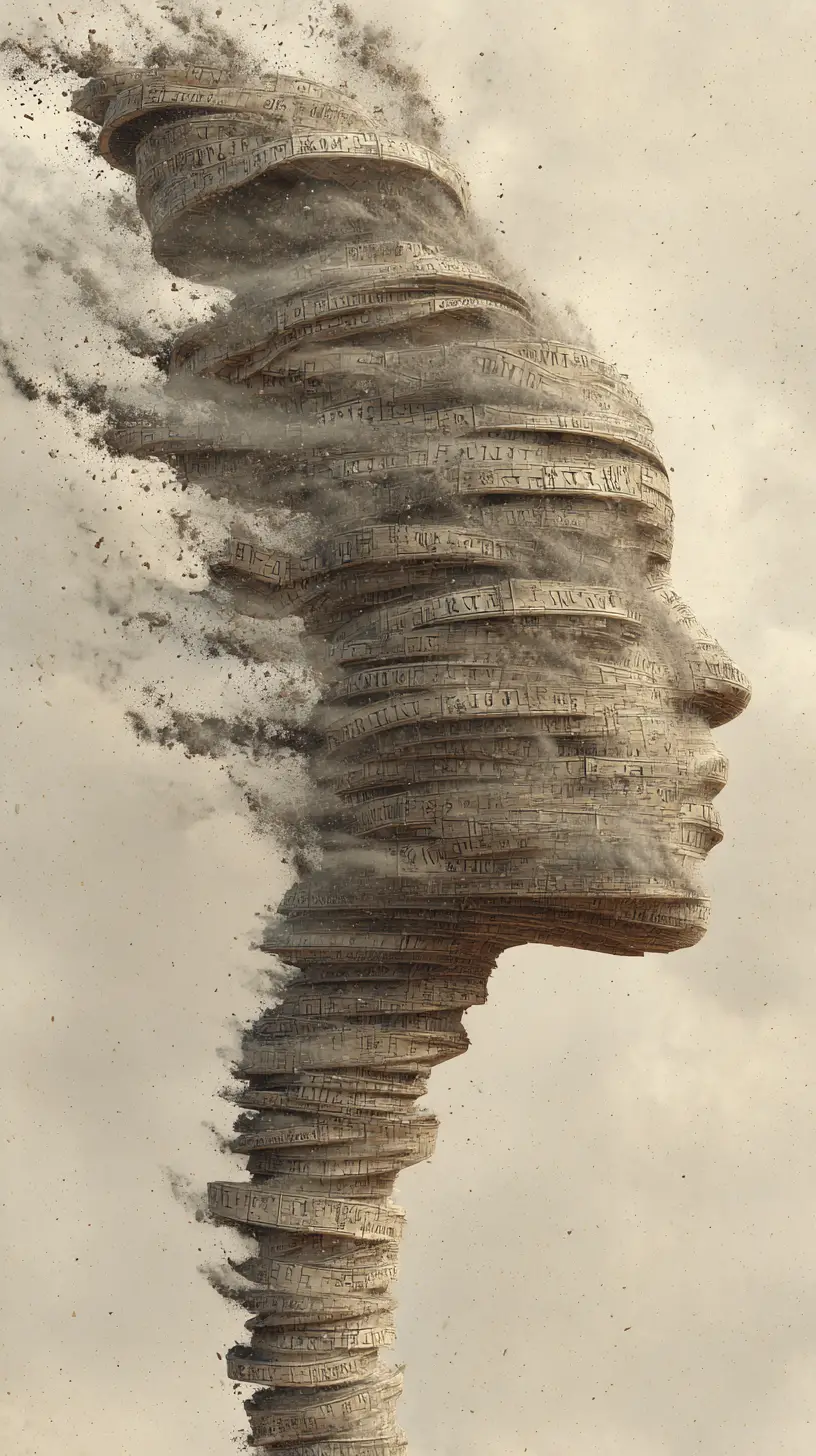 Surreal Tornado Human Head Dissolving Into Wind And Dust