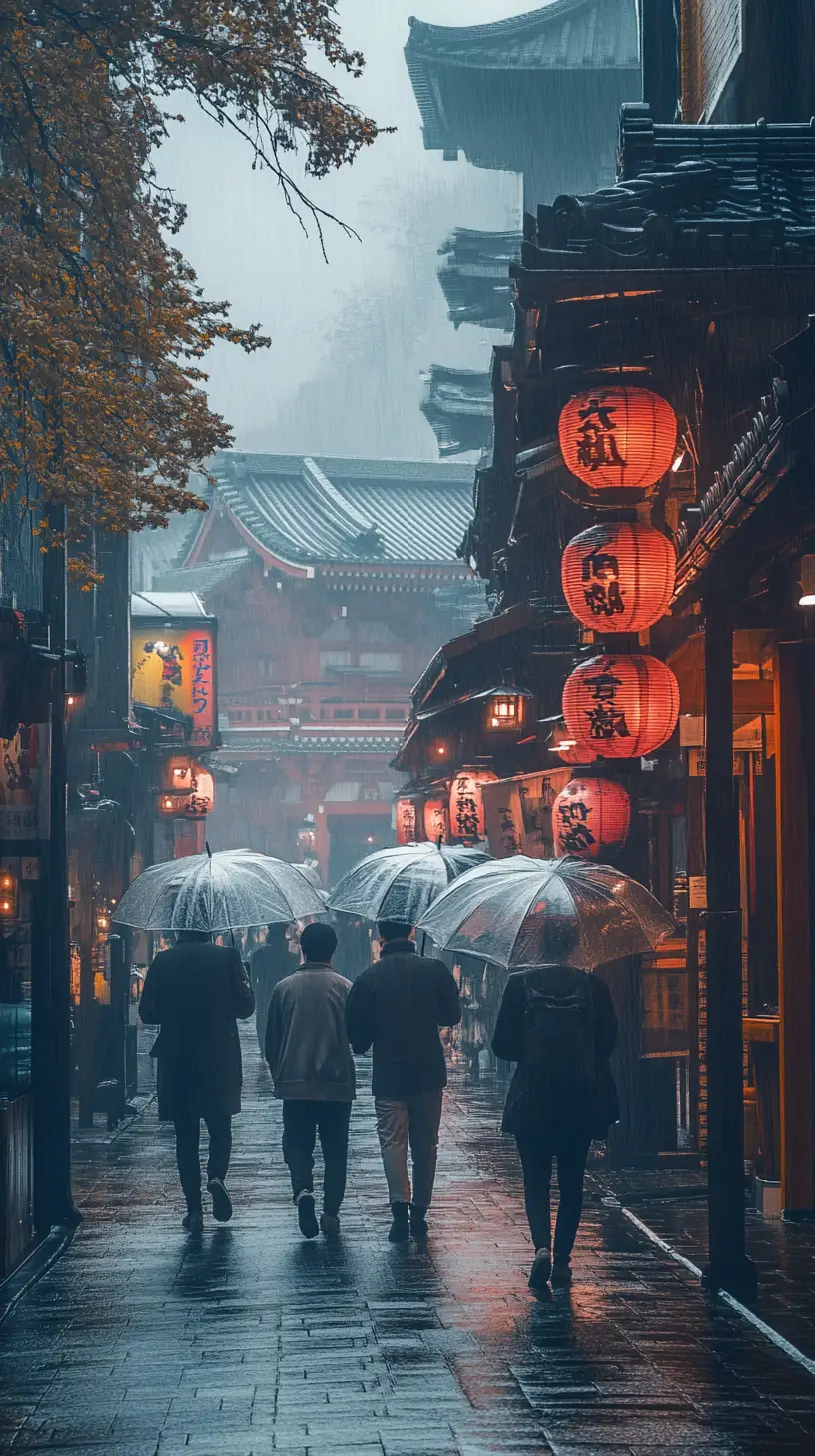Futuristic Asakusa street in dense morning mist