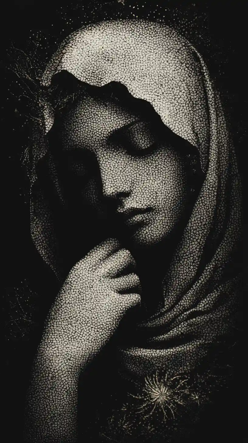 Surreal half profile portrait of a woman with divided face