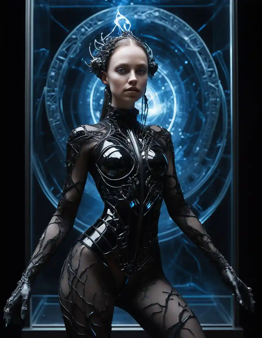 Cyber gothic sorceress on the edge of a quantum abyss