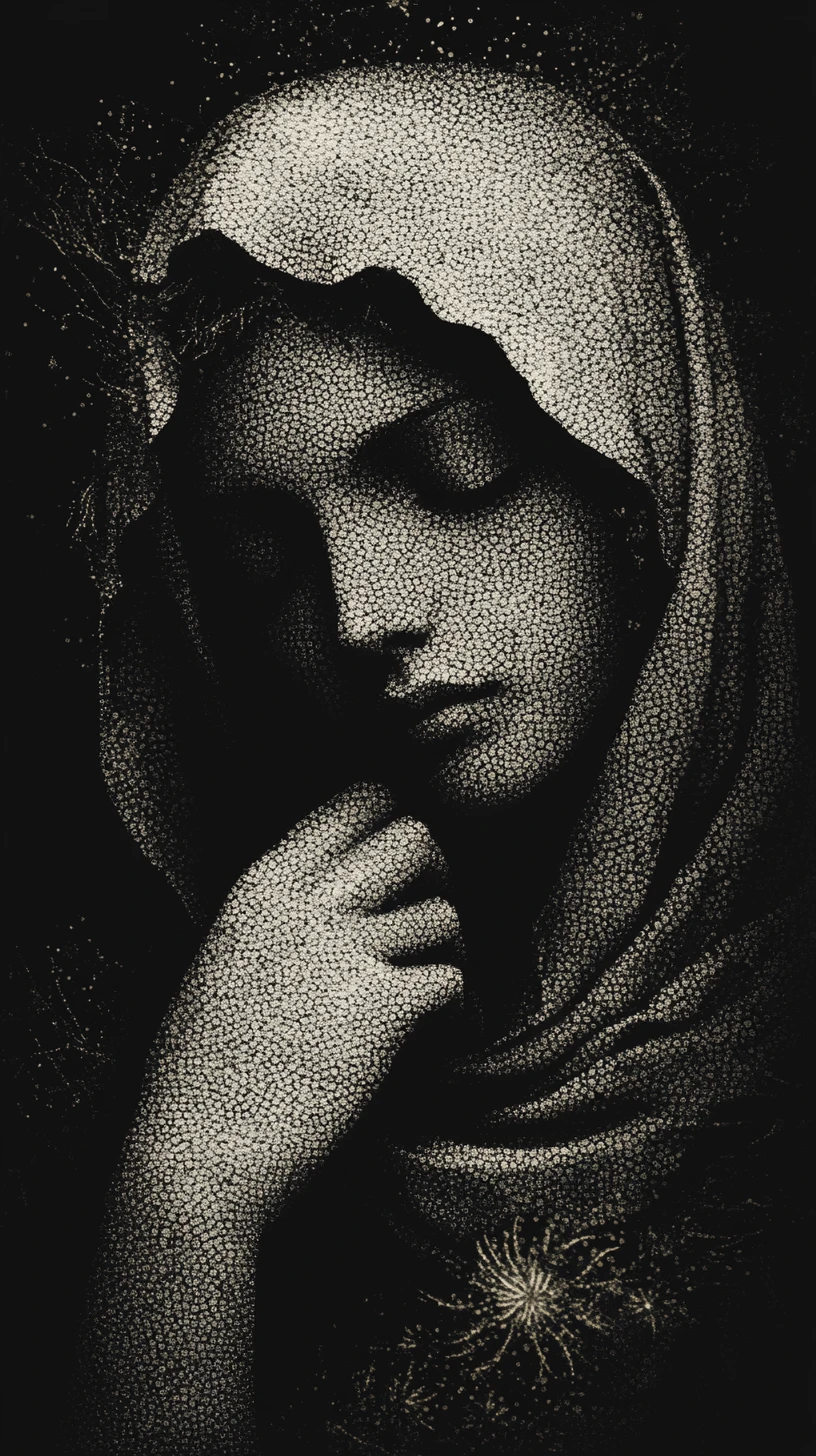 Surreal half profile portrait of a woman with divided face