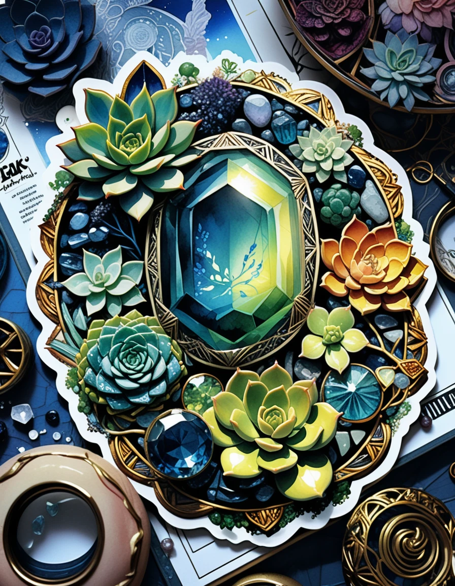 Bohemian gemstone jewelry with neon succulents illustration
