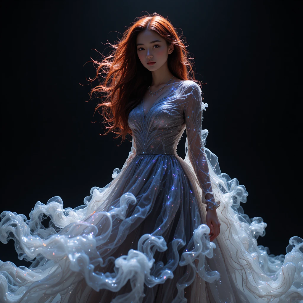 Ethereal woman in a gaseous nebula silk gown