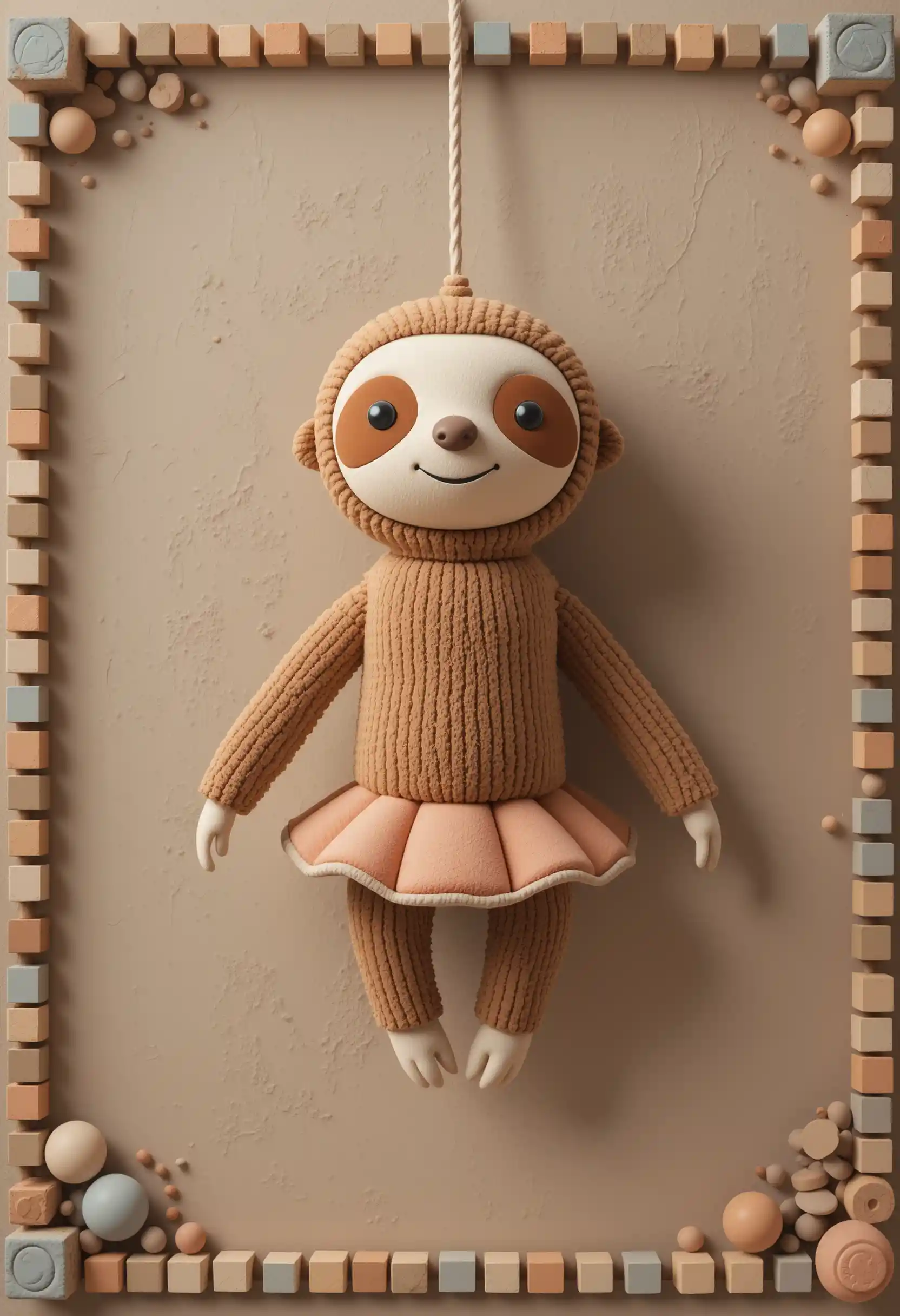 Cartoon plush character built from soft cylinders and circles
