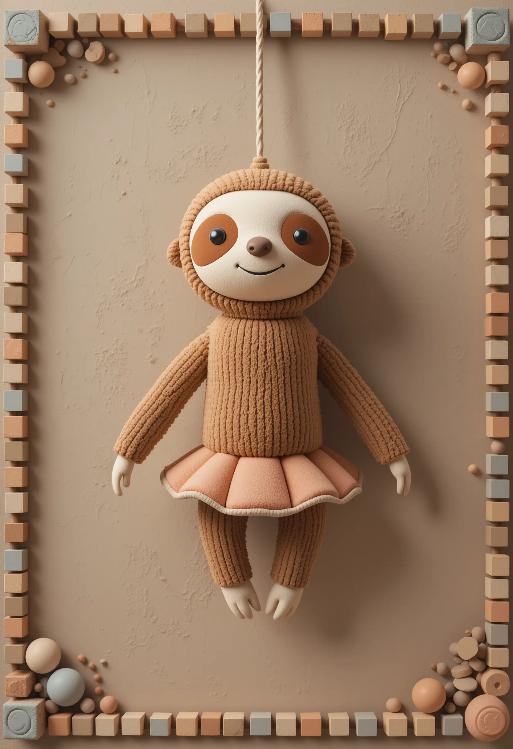 Cartoon plush character built from soft cylinders and circles